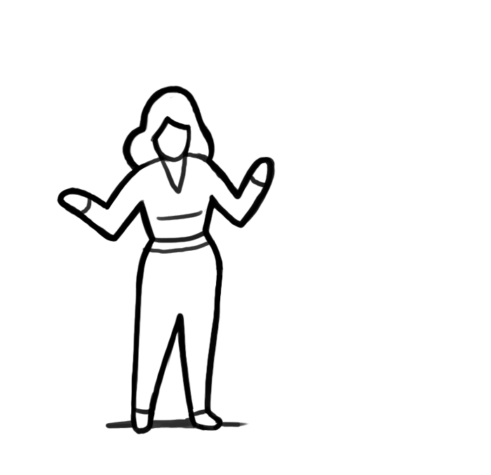 Een poppetje met een vragende houding, weergegeven in een eenvoudige, cartoonachtige tekenstijl.